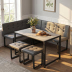 Yechen Corner Dining Table Set with Upholstered Banquette, 70 Inch 5-Piece Kitchen Breakfast Nook Table Set, Space Saving, Grey(Table, Bench, Dining Stools)