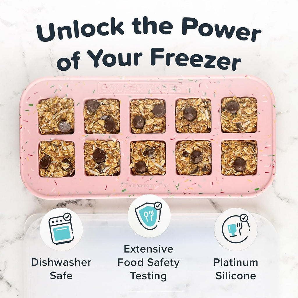 Souper Cubes 2 Tbsp Silicone Freezer Molds with Lids, Cotton Candy, 2-Pack | 100% Platinum-Cured Silicone Freezer Trays, Oven & Microwave Safe, Perfect for Freezing Garlic, Herbs, Tomato Paste and More
