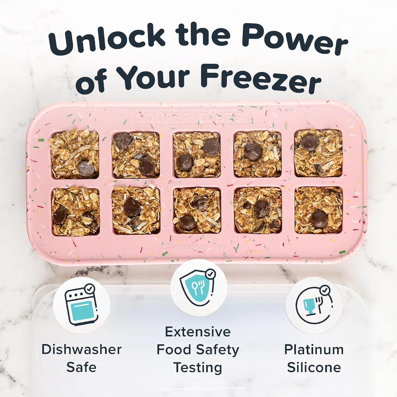 Souper Cubes 2 Tbsp Silicone Freezer Molds with Lids, Cotton Candy, 2-Pack | 100% Platinum-Cured Silicone Freezer Trays, Oven & Microwave Safe, Perfect for Freezing Garlic, Herbs, Tomato Paste and More