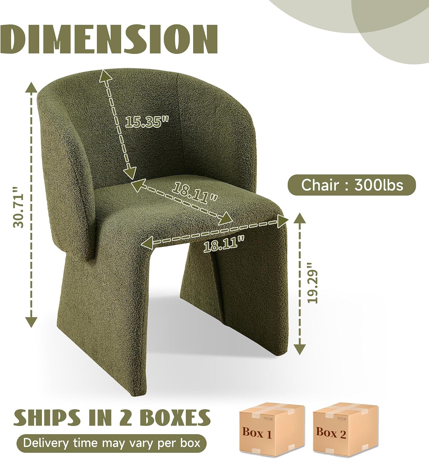 Barrel Dining Chairs Set of 2, Modern Comfy Kitchen Chairs with Arm, Upholstered Teddy Velvet, Bedroom, Living Room, Reading Room, Green