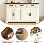 64 Inch Farmhouse Buffet Cabinet, Large Sideboard & Buffet with 4 Doors and 3 Drawers, Modern Credenza with Storage for Dining Room, Living Room, Kitchen, Antique White