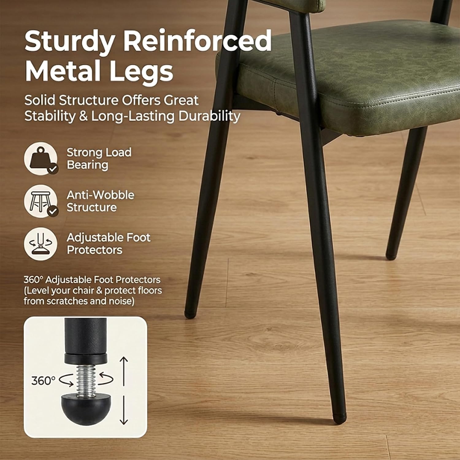 HNY Modern Dining Room Arm Chairs Set of 6, Green Retro Faux Leather Upholstered Barrel Dining Chairs with Arms Mid-Century Accent Chair with Metal Legs, Open-Back Kitchen Side Chairs for Living Room