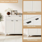Fatmok Fluted Buffet Cabinet with Storage, 34" Tall Modern Arched Sideboard Cabinet w/AdjustableShelves,Wooden Modular Coffee Bar for Dining Room, Kitchen, Living Room, Entryway, White