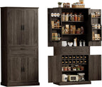 Ball & Cast Farmhouse Kitchen Pantry Cabinet, Brown, 71 Inch | Adjustable shelves, microwave shelf, wine rack & drawer storage