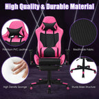 Giantex Massage Gaming Chair Pink, Ergonomic Video Game Chair with Footrest, High Back E-Sport Computer Chair with Headrest & Massager Lumbar Support, PU Leather Gaming Seat