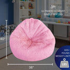 Bean Bag Stuffed Animal Storage Chair Cover (No Filler) for Kids and Adults. Extra Large Bird's Nest Beanbag Memory Foam Soft Premium (Light Pink (Faux Fur), 3ft (Cover Only))