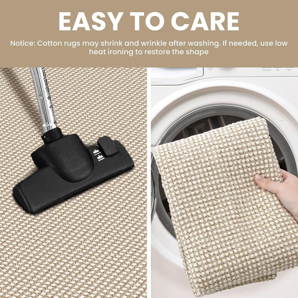 IOHOUZE Washable Runner Rug 2x8 Non Slip Rubber Backed Hallway Runner Entryway Runner Indoor, Kitchen Rugs Woven Cotton Floor Carpet for Kitchen Hall Entrance Bedroom, Cream/Beige