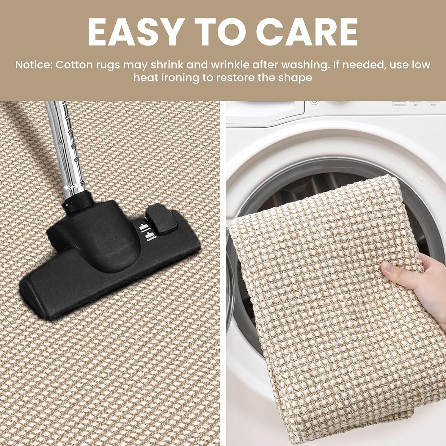 IOHOUZE Washable Runner Rug 2x8 Non Slip Rubber Backed Hallway Runner Entryway Runner Indoor, Kitchen Rugs Woven Cotton Floor Carpet for Kitchen Hall Entrance Bedroom, Cream/Beige
