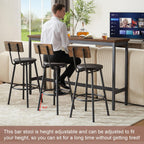 Bar Table and Chairs Set for 3, 63" L Rectangle Sofa Table with 3 PU Upholstered Stools, 4 Piece Industrial Counter Height Dining Table Set for Living Room Kitchen Restaurant, Brown