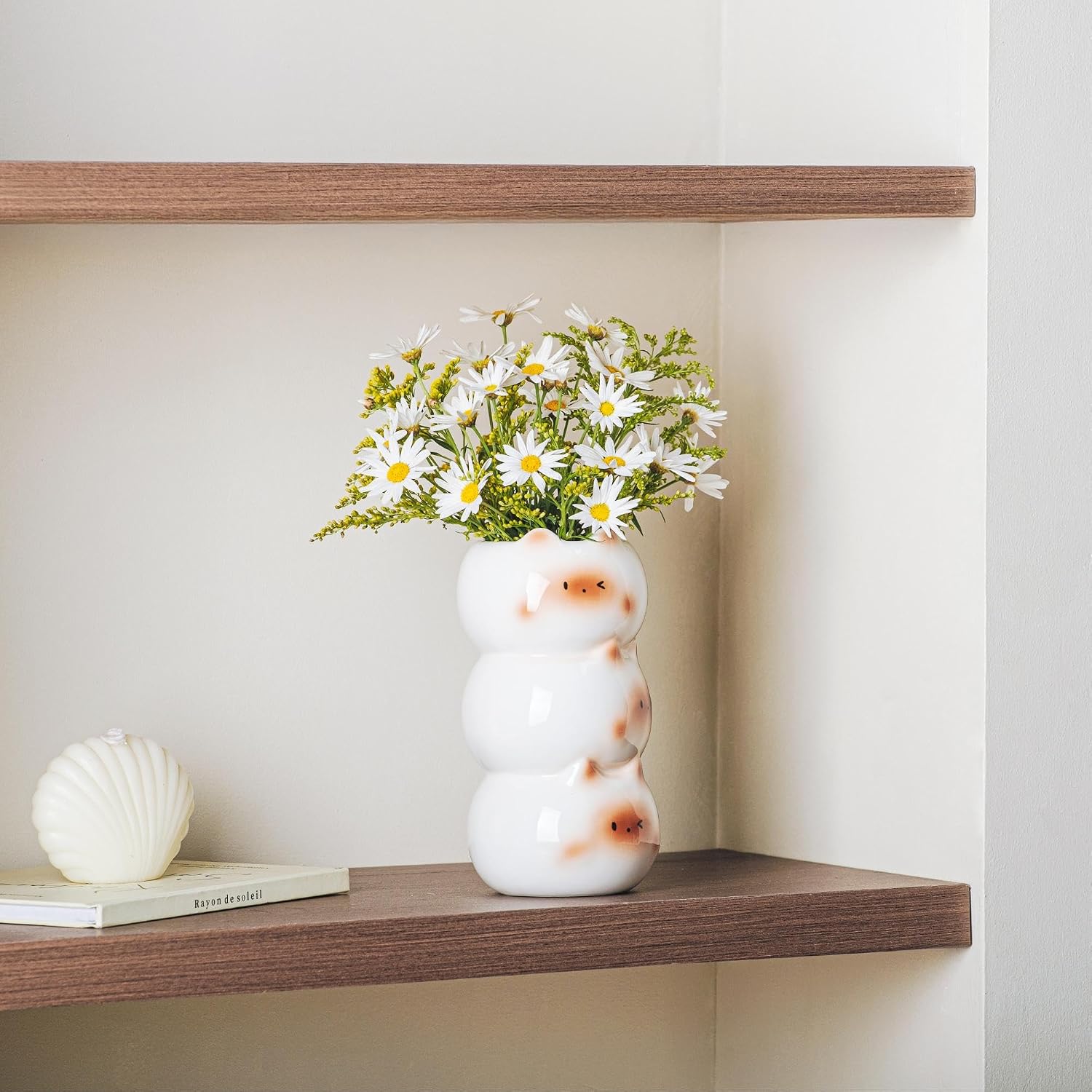 Cute Cat Vase, 6.8 in Small White Ceramic Vase Modern Flower Vases for Cat Lovers, Unique Flower Vases for Home Farmhouse Bedroom Living Room Wedding Table Centerpieces Decor