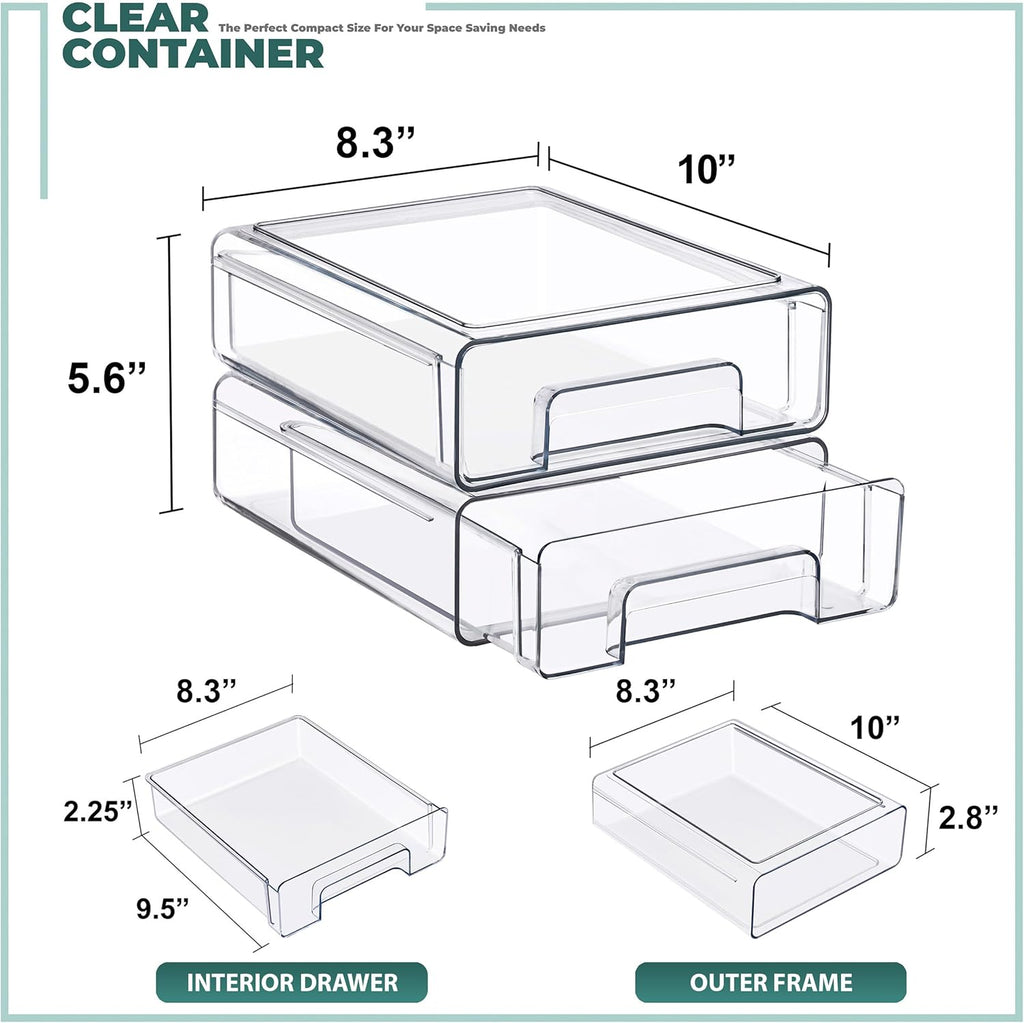 Sorbus Medium Clear Stackable Storage Drawers – 2-Pack Plastic Organizer Bins with Handles – Pull-Out Stackable Drawers for Bathroom Closet, Medicine, Cabinet, Pantry Storage, Baby Bottle Organizer