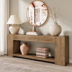 Epecoya 86-Inch Extra Long Console Table for Entryway, Farmhouse Sofa Table Behind Couch Wooden, 2-Tier Entry Console Tables with Storage for Entrance, Living Room, Natural Oak Brown