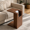 Modern C Shaped End Table for Couch,Walnut Solid Wood Nightstand,Slide Under Couch Tables,23.62 Inches Tall Sofa Table with Storage for Living Room,Bedroom,and Office.