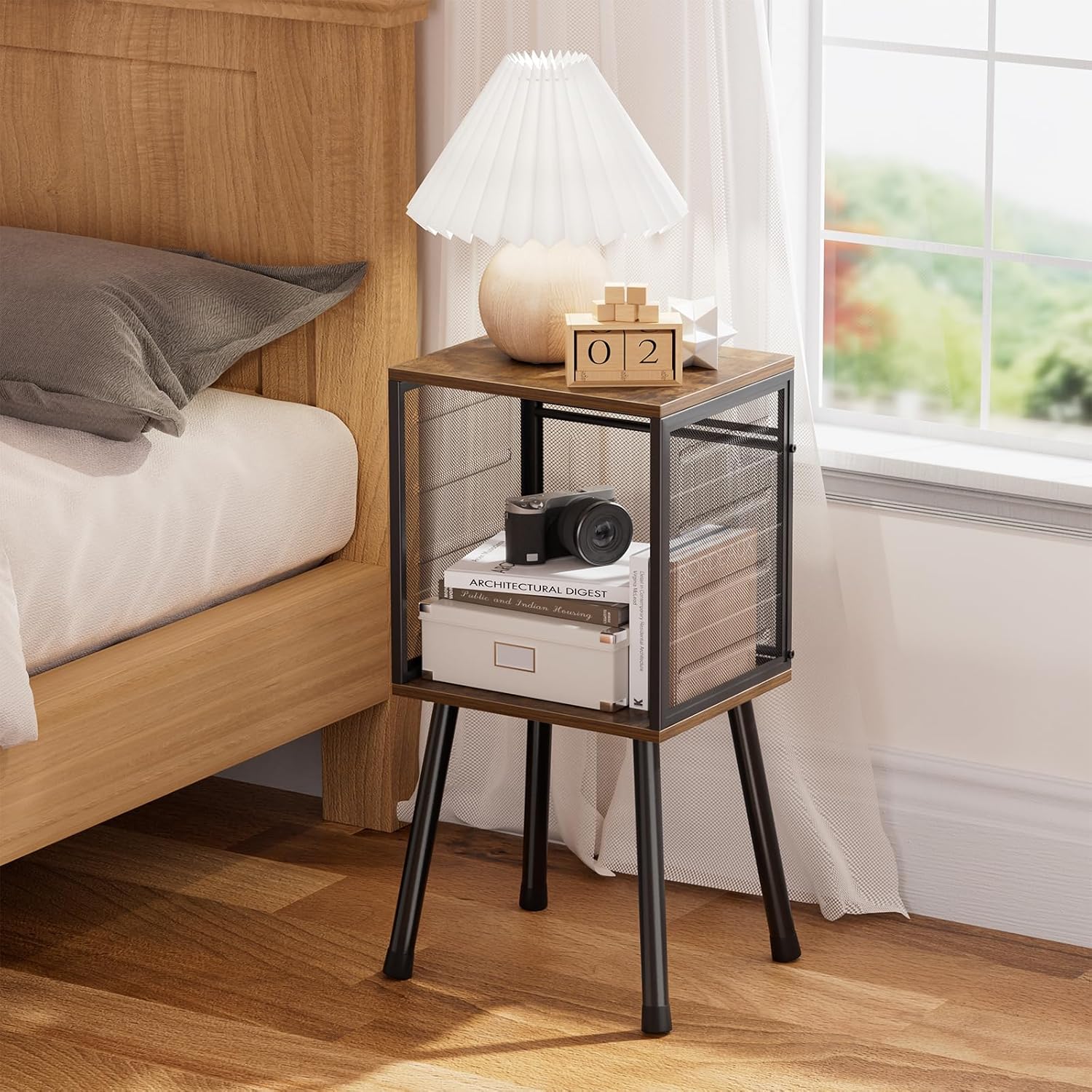 Simple Trending Record Player Stand, Storage up to 100 Albums, Vinyl Record Holder with Storage Shelf, Adjustable Divider, Rustic Brown