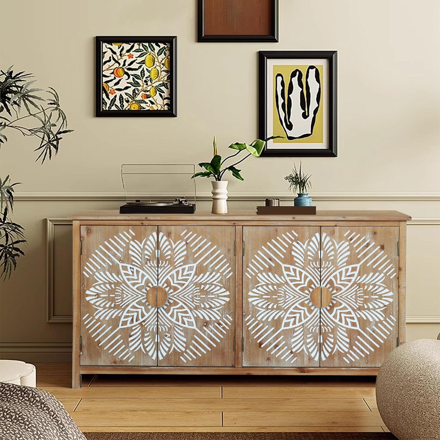 Vintage Rustic Accent Cabinet with 4 Doors, Modern Pantry Cabinet, for Entryway Living Dining Room Bedroom,for Kitchen Home