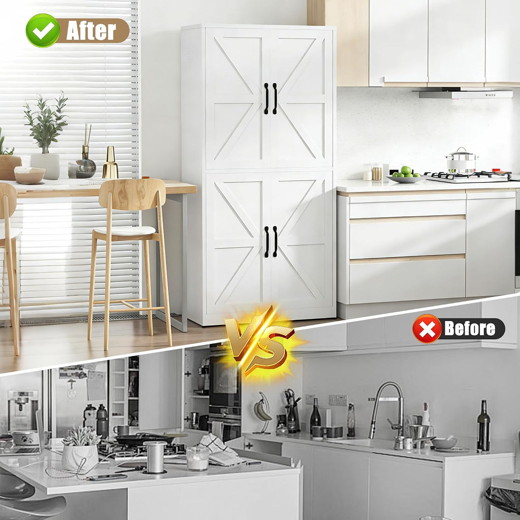 White Steel Kitchen Pantry Storage Cabinet with Adjustable Shelves Heavy Duty Metal Cabinet for Kitchens Bathrooms Living Rooms