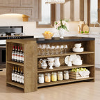 Tribesigns 55" Kitchen Island with Storage, Farmhouse 5-Tier Stationary Island Table with 5 Shelves, Wood Coffee Bar Table Storage Cabinet with Large Countertop for Kitchen, Vintage Brown