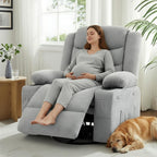 Swivel Rocker Recliner Chair, Manual Recliner Single Sofa with Cup Holders and Side Pocket, Chenille Fabric, Upholstered Nursery Rocking Chair for Living Room, Bedroom, Grey
