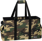 Sturdy Extra Large Utility Tote Bag with Hard Bottom & Sides, Heavy Duty Grocery Tote Bag, Thirty One Utility Tote with Handles for Shopping, Beach, Picnics, Camping, Car (22.5"x11"x12", Camo)