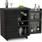 BDI Furniture Corridor 5620-36'' Bar Cabinet with Louvered Doors, Wine and Bottle Storage, Adjustable Shelf, Storage Drawer, Stemware Rack and Glass Top, Charcoal Stained Ash