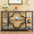 GiftGo 47" Farmhouse Console Tables for Entryway Retro Sofa Table Behind Couch Open Display Storage Shelves for Foyer, Hallway, Front Door,Living Room,Elegant Four-Leaf Clover (Rustic Brown, 47")
