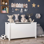 Kids Wooden Toy Chest with Safety Hinged Lid, 2.7 Cubic Feet Large Toy Box Storage Bench, Sturdy Toy Box for Living Room Bedroom, Suitable for Ages 3+ (White, MDF)