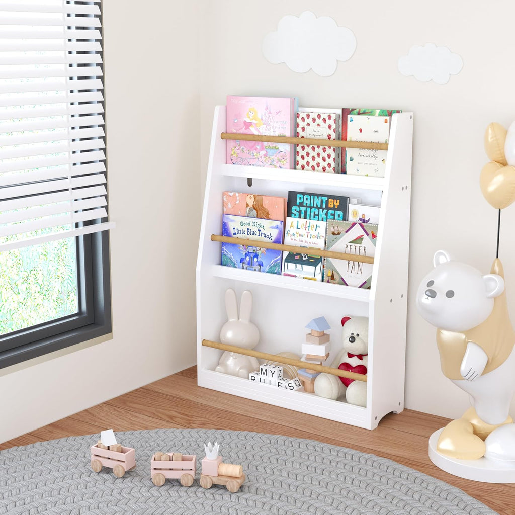 3 Tier Book Shelf,Book Rack, Helps Keep Bedrooms, Playrooms, and Classrooms Organized,White
