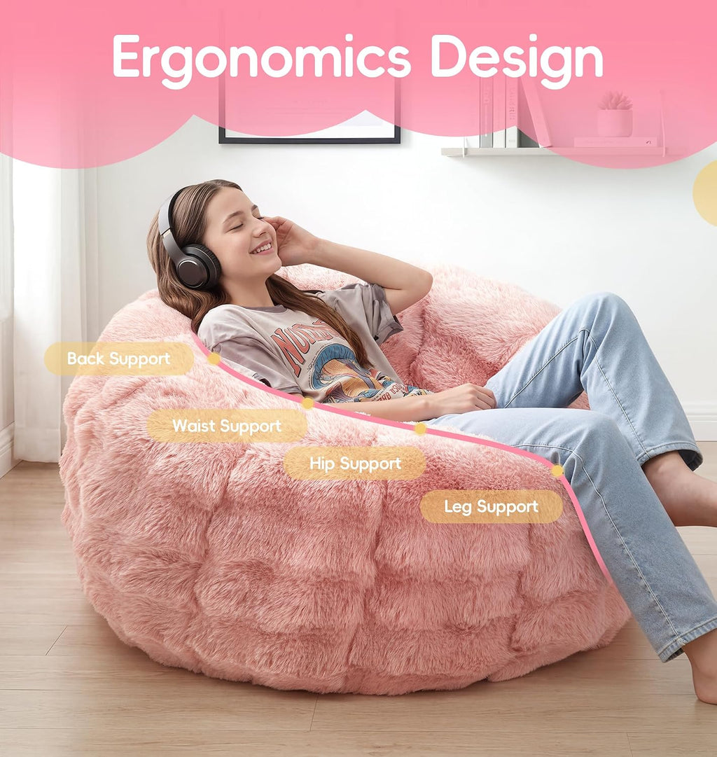Hobestluk Bean Bag Chair with Portable Handle Donut-Shaped Large Bean Bag with Plush Cover for Living Room Bedroom or Reading Nook (Large, Pink)