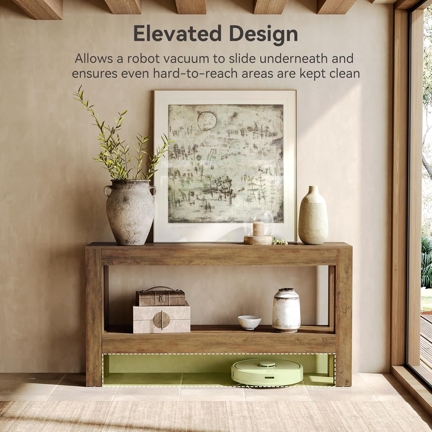 LITTLE TREE 63-Inch Entryway Console Table, Long Farmhouse Narrow Sofa Table for Living Room, Hallway, Entry, Entrance, Foyer, Behind Couch with 2-Tier Shelves, Rustic Brown