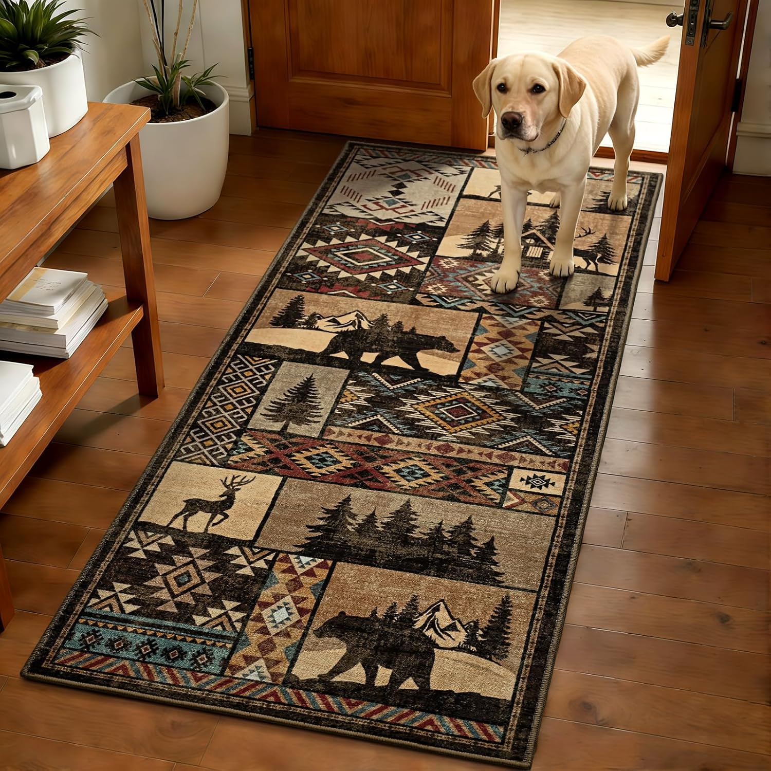 HOMORE Runner Rug 2x5 Washable Western Rugs for Hallway Entryway,Rustic Cabin Runner Rug Non Slip,Southwestern Lodge Rugs for Bedroom Kitchen Laundry,Brown