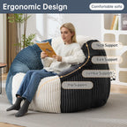 Swivel Giant Bean Bag Chair for Adults, Oversized Corduroy Boneless Chair Plush Round Soft Floor Chair Beanbag Sofa Lounge for Living Room, Bedroom, Game Room, Blue and Grey