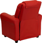 HBCY Creations Kid's Recliner - Red Vinyl Upholstery - Integrated Cupholder - Padded Headrest - Safety Recline Feature
