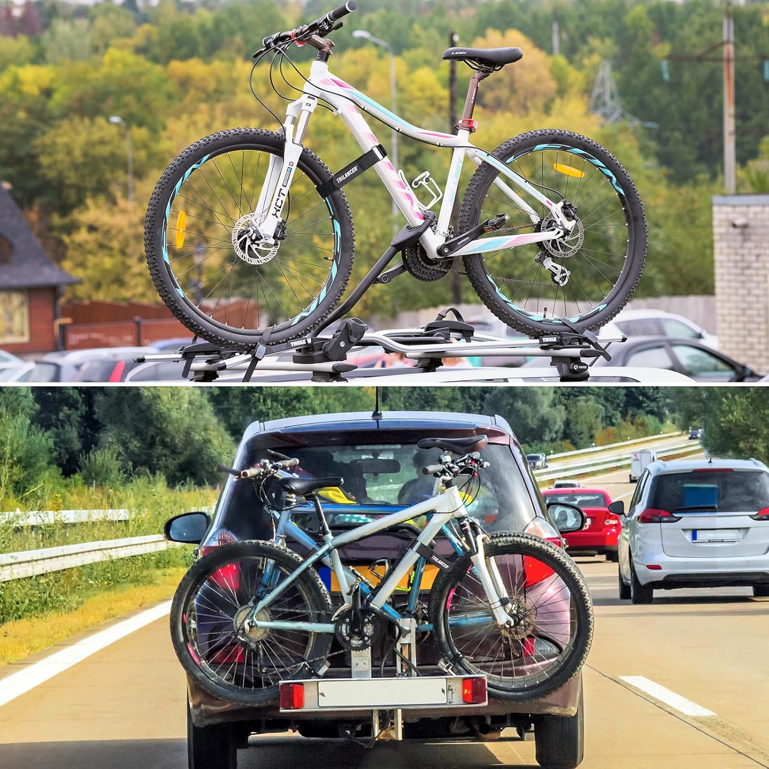 Trilancer Bike Rack Straps, 4-Pack Adjustable Bike Wheel Stabilizer Strap with Hook and Loop for Car and Wall Mount, for Transportation and Storage (29.5'' x 1.5'')