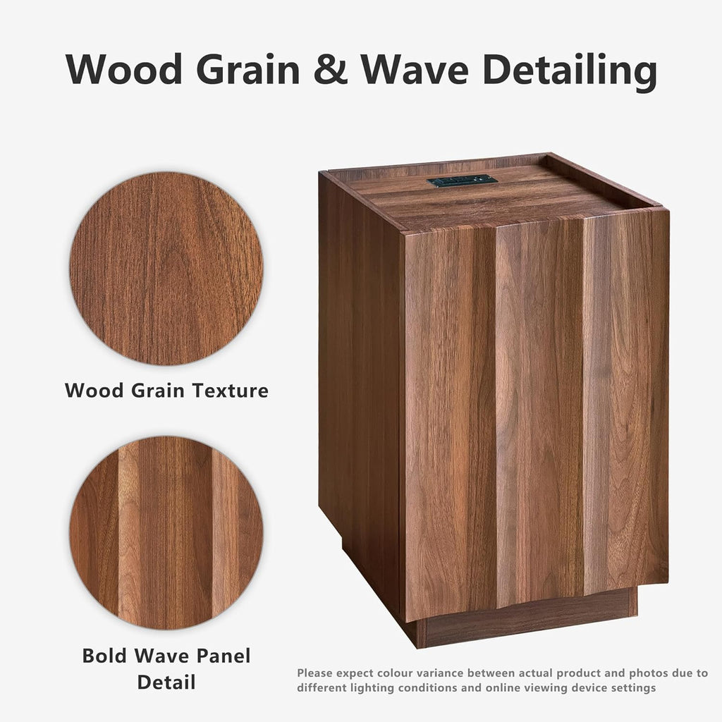 win2win Side Table Set of 2 with Charging Station, Mid Century Modern End Tables with Wave Design, Nightstand Set of 2 with Storage, Bedside Table for Bedroom Living Room, Walnut