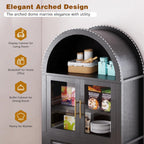 71" Tall Arched Kitchen Pantry with Glass Door, Farmhouse Storage Cabinet with Adjustable Shelves & Barn Door for Kitchen, Living Room, Dining Room, Black