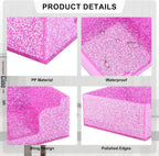 Rouidr Acrylic Sticky Note Holder, Self Stick Note Pad Holder, 3.94 x 3.94 Inch Glitter Memo Pad Dispenser Organizer for School Office Home Desk Supplies, Pink