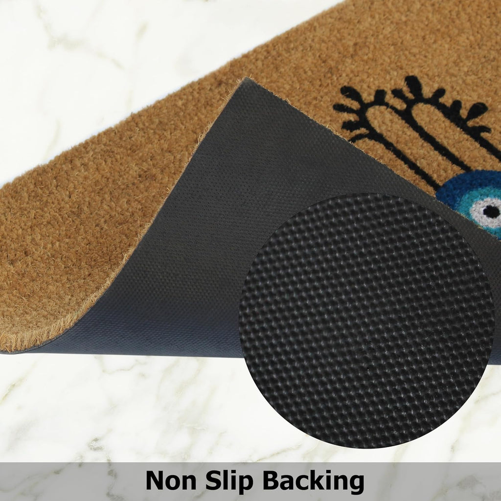 Croft&Cane Welcome Doormat – Non Slip Coco Coir Door Mat - Good Vibes Evil Eye Dirt Trapping Entryway Mat - Low Profile Indoor Outdoor Front Door Mat for Patio, Porch & High Traffic Areas - 17 x 30