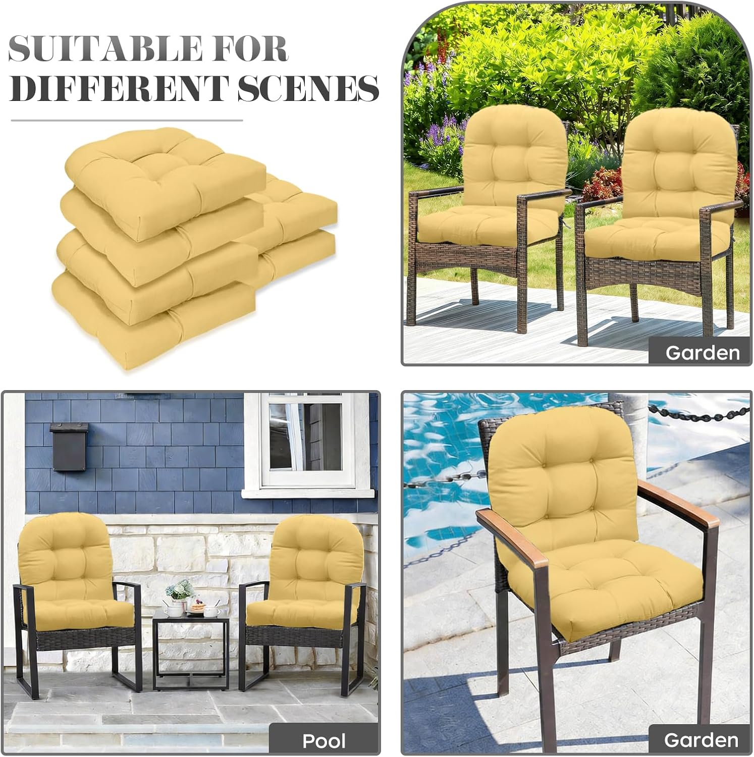 Patio Outdoor Chair Cushions Set of 2 Waterproof 19.5" x 19.5" x5" Outdoor Wicker Chair Cushion with Thick PP Cotton Resistant Patio Furniture Pads for Indoor and Outdoor Wicker Chair Cushion, Khaki