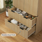 71" Tall Fluted Kitchen Pantry Storage Cabinet with 2 Drawers & 7 Door Shelf,Modern Kitchen Hutch Cabinet with Adjustable Shelves,Wood Food Pantry w/Wine Rack & Glass Holder,Cupboard for Dining Room