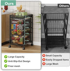 keomaisyto 5-Tier Kitchen Storage Cart with Top Basket & Drawers, Fruit and Vegetable Storage Rack on Wheels, Metal Rolling Cart with Drawers & Kitchen Organization for Snacks, Potatoes, Onions, Cans
