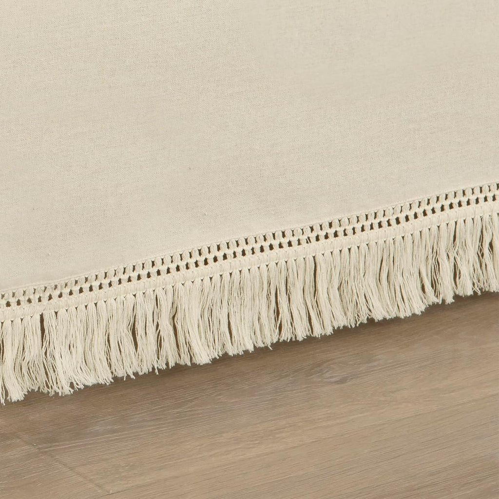 Lush Decor Boho Fringe 15-Inch Tailored Drop Easy Fit Bed Skirt King Size Single 78" W x 80" L +15" Neutral - King Bed Skirt - Wrap Around Bed Skirt