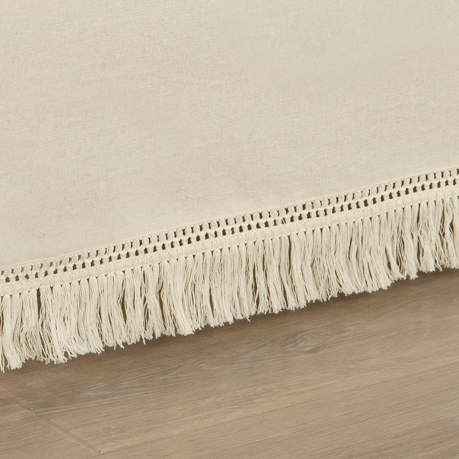 Lush Decor Boho Fringe 15-Inch Tailored Drop Easy Fit Bed Skirt King Size Single 78" W x 80" L +15" Neutral - King Bed Skirt - Wrap Around Bed Skirt