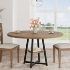 GAOMON 47" Round Dining Table for 4-6 People, Wooden Circle Kitchen Table with Storage Shelf, Industrial Dining Room Table for Kitchen, Dining Room, Save Space