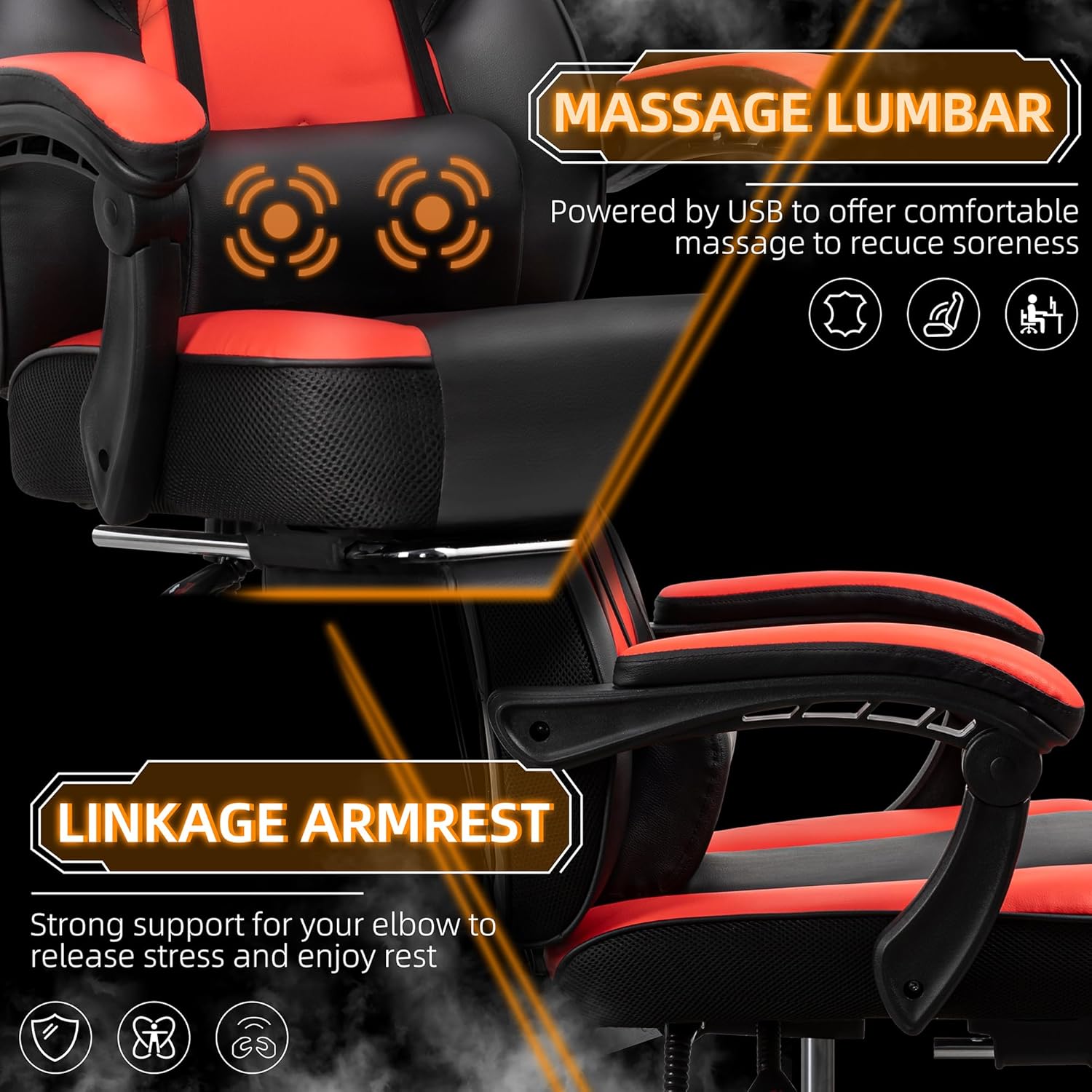 Shintenchi Gaming Chair with Footrest, Massage Lumbar Support, Height Adjustment, and 360° Swivel Seat. Ergonomic Design for Gaming
