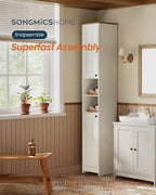 SONGMICS HOME 67-Inch Tall Bathroom Storage Cabinets, Superfast Toolless Assembly, 11.8-Inch Wide Slim Narrow Freestanding Cabinet with Adjustable Shelves, Kitchen Living Room, 2 Pack, Rustic White