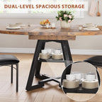47‘’-61‘’ Extendable Round Dining Table for 6-8, Modern Industrial Kitchen Oval Dining Table with Removable Leaves, Space Saving Pedestal Base with Storage Shelf for Kitchen Living Room (Vintage)