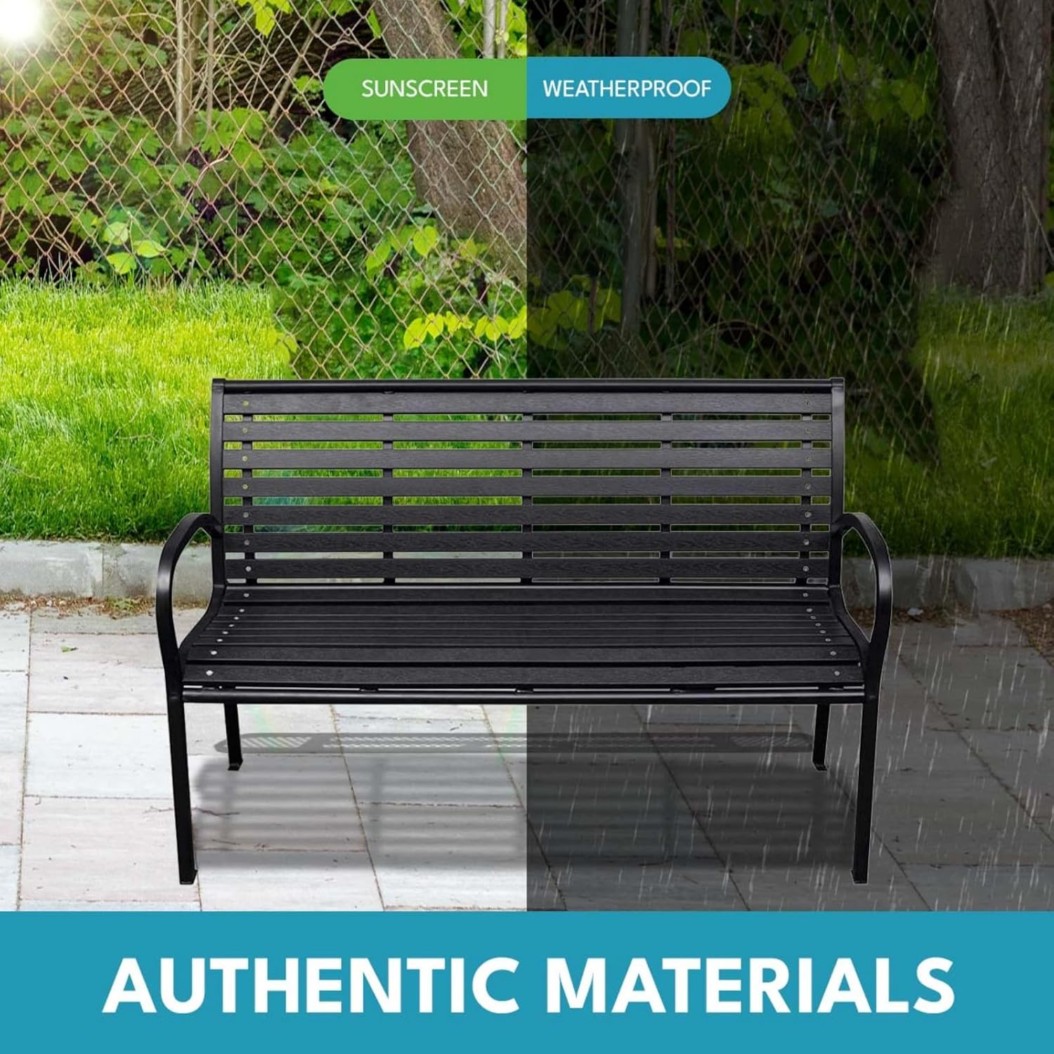 45.7in. Patio Bench Black Steel