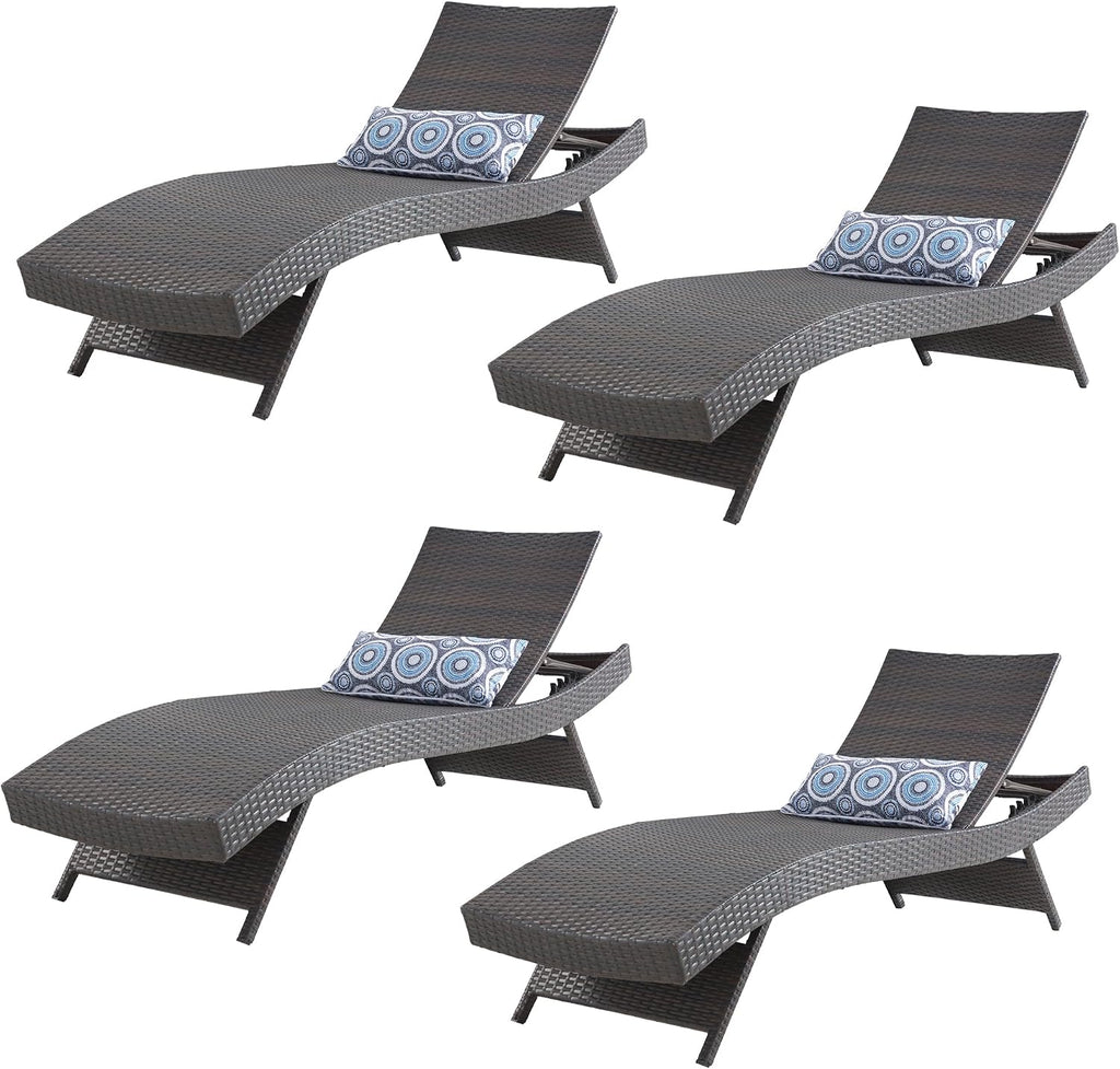 79'' Long Reclining Chair Set of 4 with Cushions, Adjustable Patio Chaise Lounge Chair, Outdoor Wicker Lounge Chair, PE Rattan Lawn Sunbathing for All Weather, Beach Poolside Garden Backyard, Brown