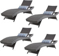79'' Long Reclining Chair Set of 4 with Cushions, Adjustable Patio Chaise Lounge Chair, Outdoor Wicker Lounge Chair, PE Rattan Lawn Sunbathing for All Weather, Beach Poolside Garden Backyard, Brown