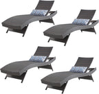 79'' Long Reclining Chair Set of 4 with Cushions, Adjustable Patio Chaise Lounge Chair, Outdoor Wicker Lounge Chair, PE Rattan Lawn Sunbathing for All Weather, Beach Poolside Garden Backyard, Brown